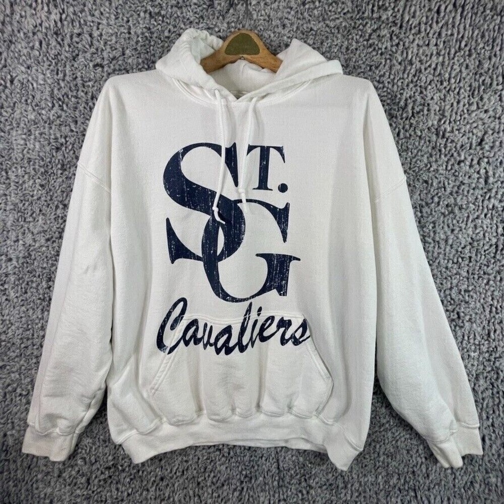 ST. G Cavaliers Hoodie Men’s Oversized Fleece Lined Hoodie White Men’s XL